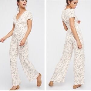 Free People Mia Jumpsuit Ivory Peach Print